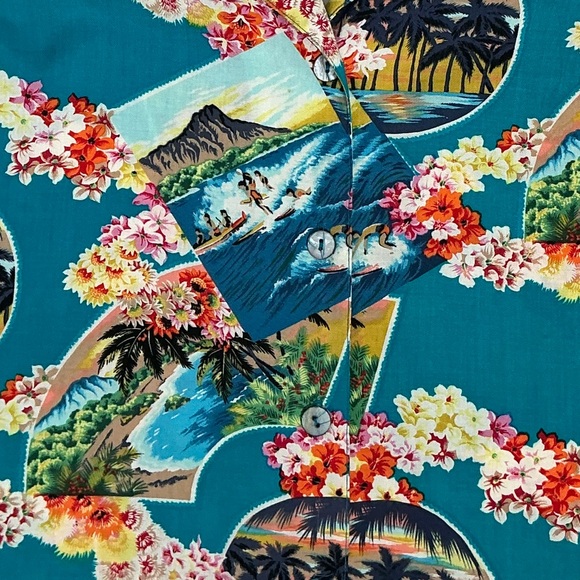 Erena Hawaiian Aloha Vintage Shirt Women Tropical Button up Teal Petite Medium - Picture 10 of 16